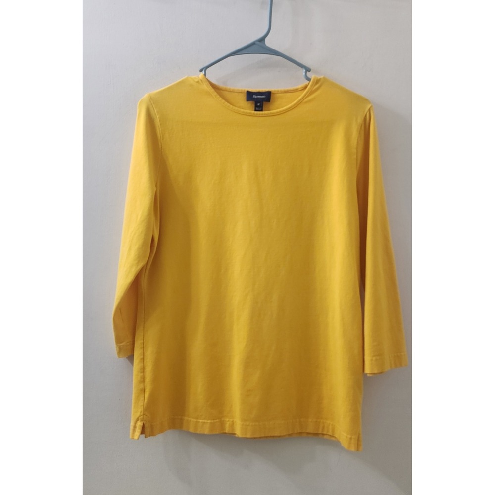 Faconnable Womens Yellow Cotton Blend Long Sleeve Crew Neck Top Size M